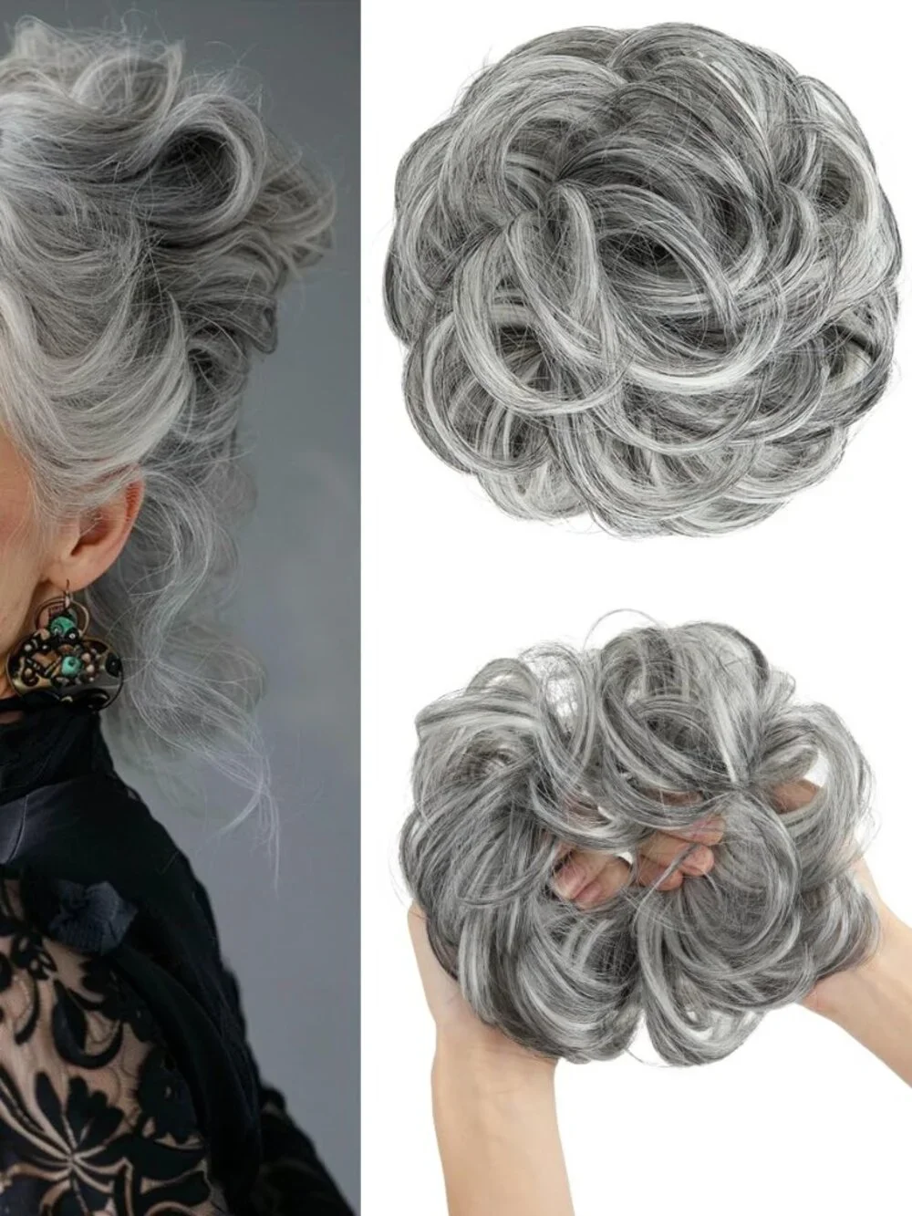 CJL HAIR Large Messy Bun Hair Piece Wavy Curly Scrunchies Synthetic